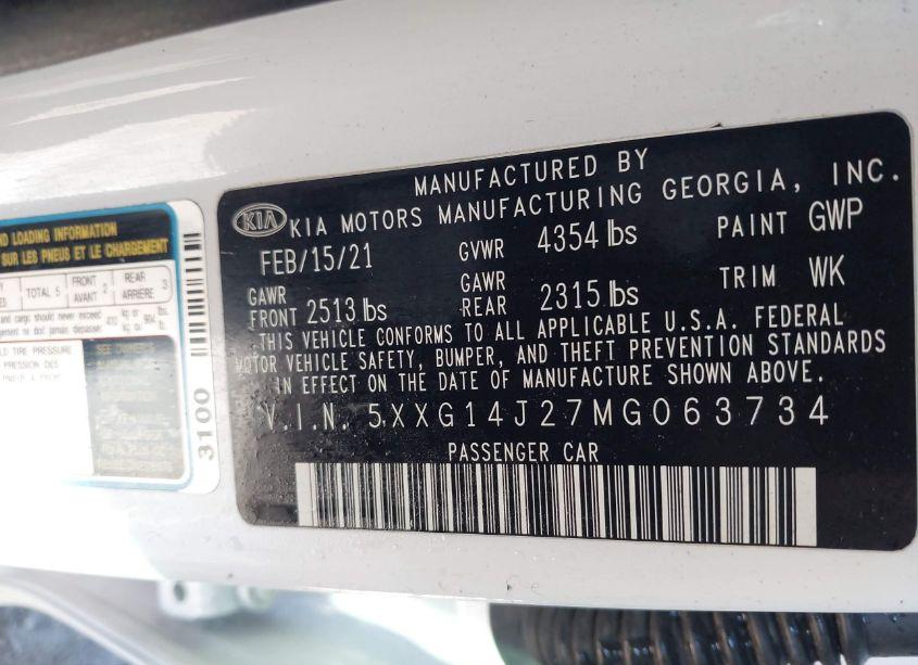 Photo 9 of 2021 Kia K5 LXS (VIN 5XXG14J27MG063734)