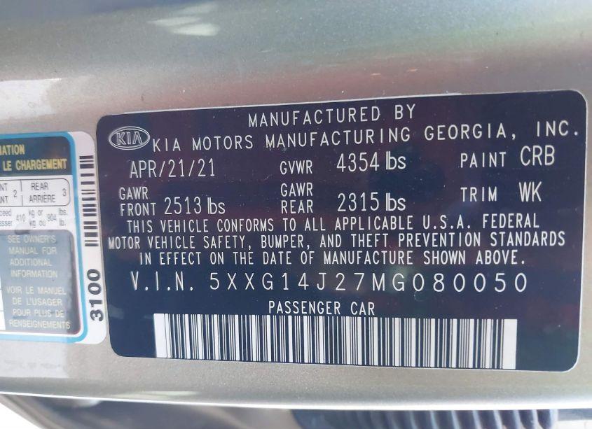 Photo 9 of 2021 Kia K5 LXS (VIN 5XXG14J27MG080050)