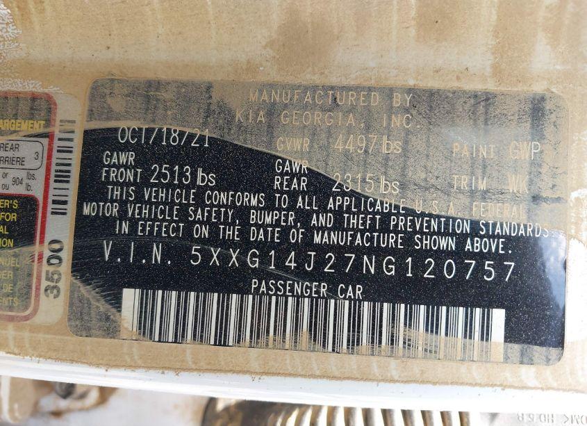 Photo 9 of 2022 Kia K5 LXS (VIN 5XXG14J27NG120757)