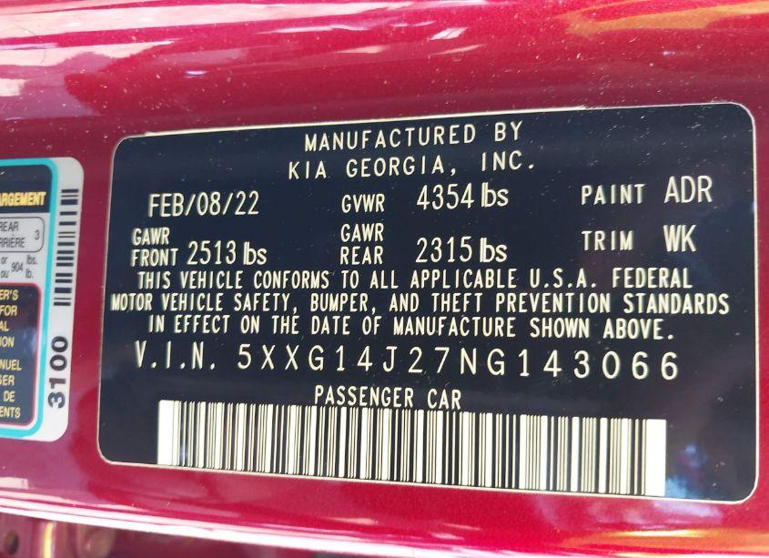 Photo 9 of 2022 Kia K5 LXS (VIN 5XXG14J27NG143066)