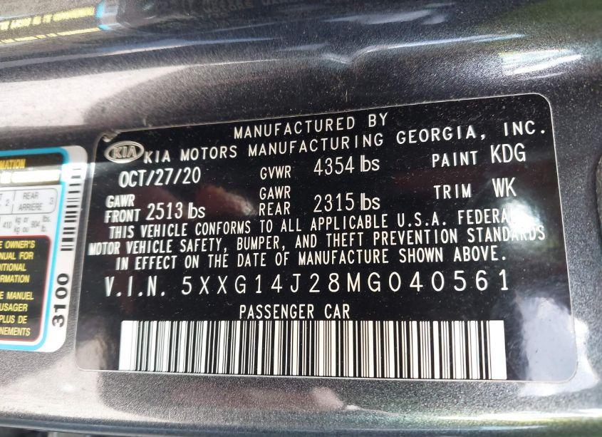 Photo 9 of 2021 Kia K5 LXS (VIN 5XXG14J28MG040561)