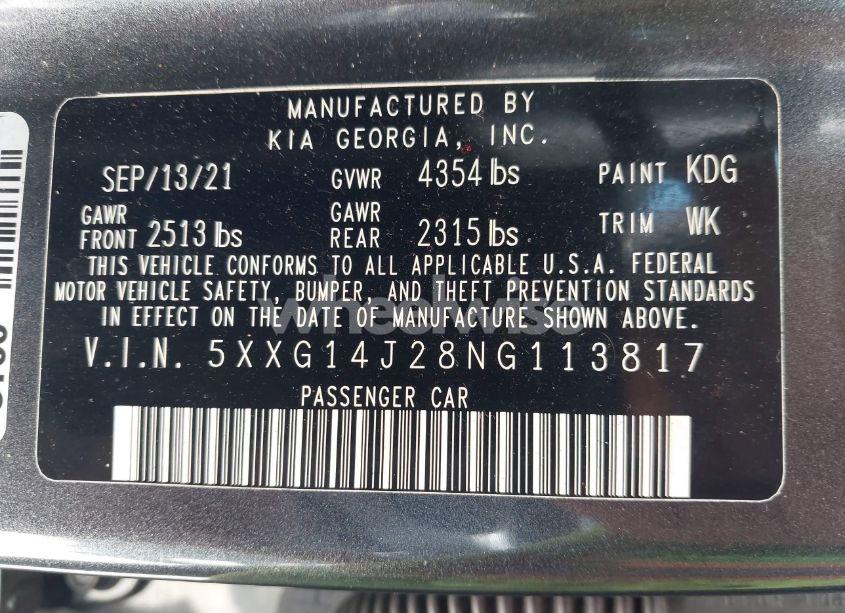 Photo 9 of 2022 Kia K5 LXS (VIN 5XXG14J28NG113817)