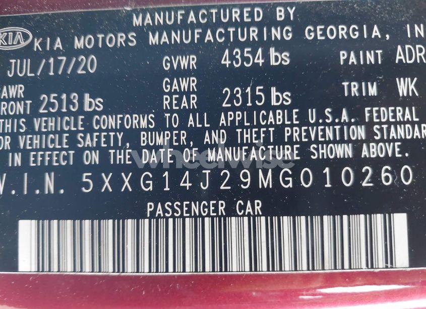 Photo 9 of 2021 Kia K5 LXS (VIN 5XXG14J29MG010260)