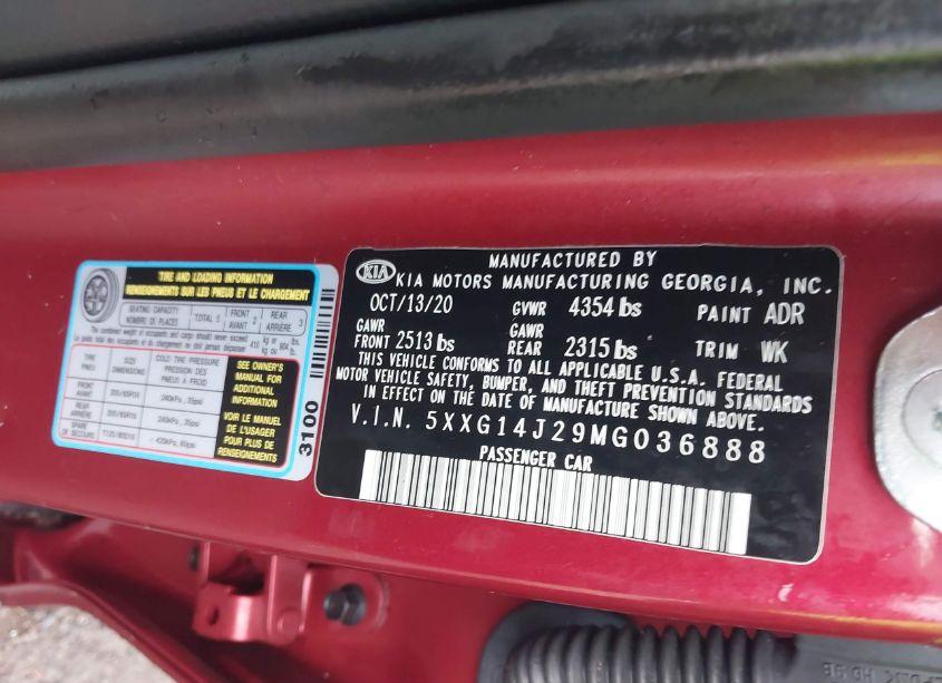 Photo 9 of 2021 Kia K5 LXS (VIN 5XXG14J29MG036888)