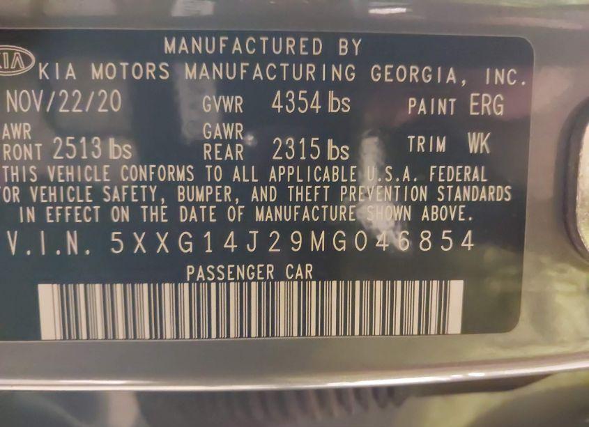 Photo 9 of 2021 Kia K5 LXS (VIN 5XXG14J29MG046854)