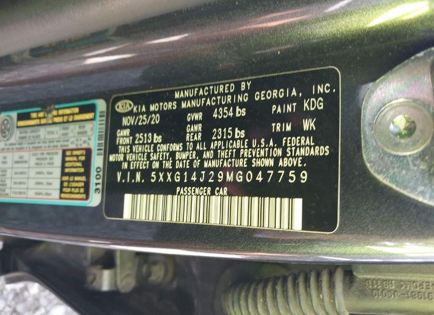 Photo 9 of 2021 Kia K5 LXS (VIN 5XXG14J29MG047759)