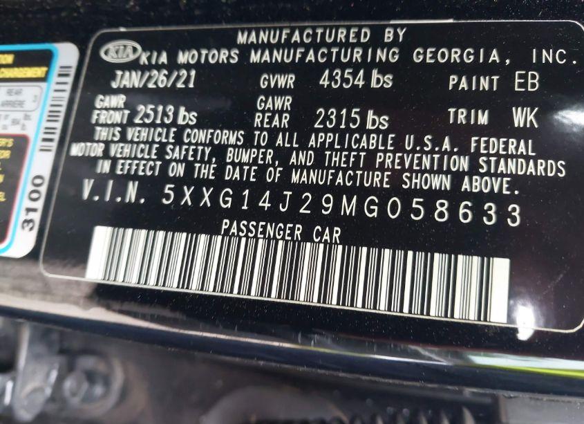 Photo 9 of 2021 Kia K5 LXS (VIN 5XXG14J29MG058633)