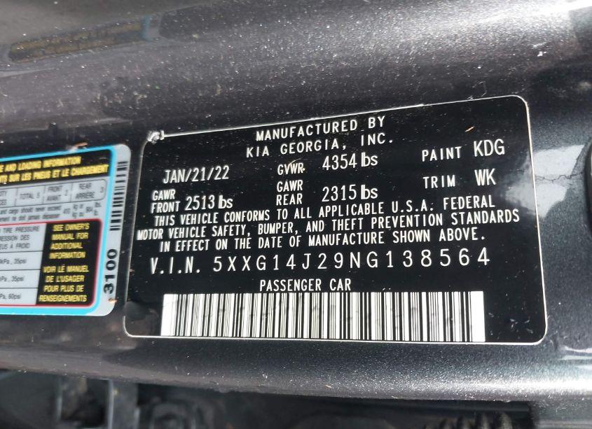 Photo 9 of 2022 Kia K5 LXS (VIN 5XXG14J29NG138564)