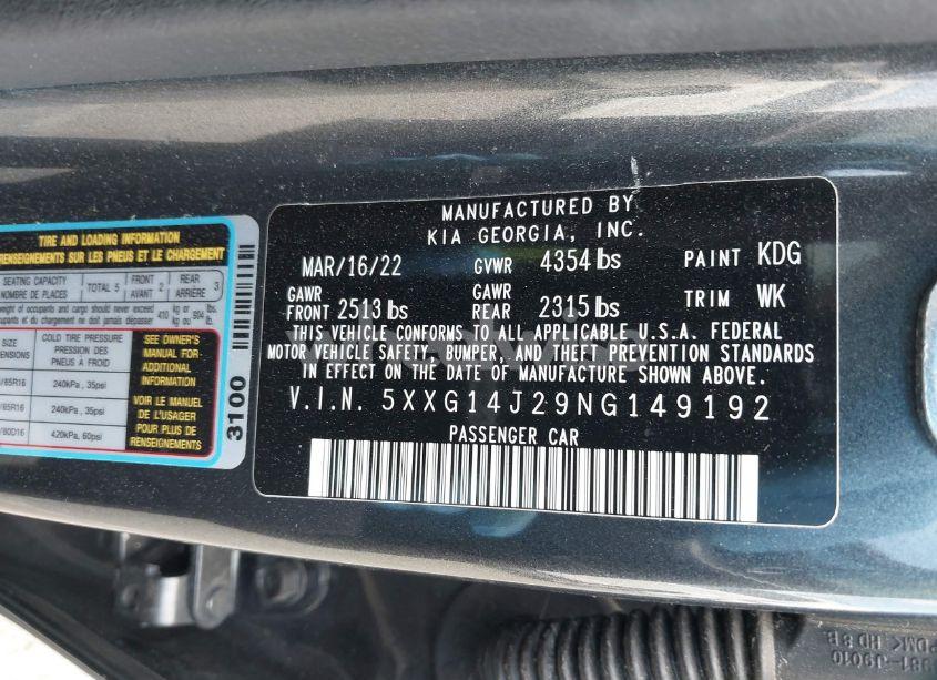 Photo 9 of 2022 Kia K5 LXS (VIN 5XXG14J29NG149192)