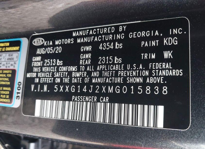 Photo 9 of 2021 Kia K5 LXS (VIN 5XXG14J2XMG015838)