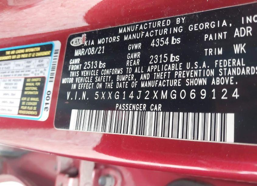 Photo 9 of 2021 Kia K5 LXS (VIN 5XXG14J2XMG069124)