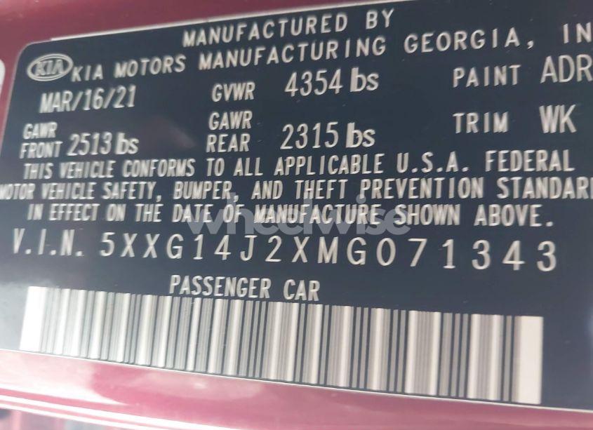 Photo 9 of 2021 Kia K5 LXS (VIN 5XXG14J2XMG071343)