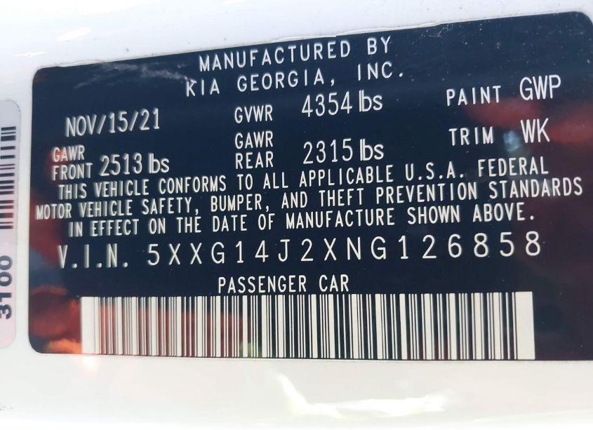 Photo 9 of 2022 Kia K5 LXS (VIN 5XXG14J2XNG126858)