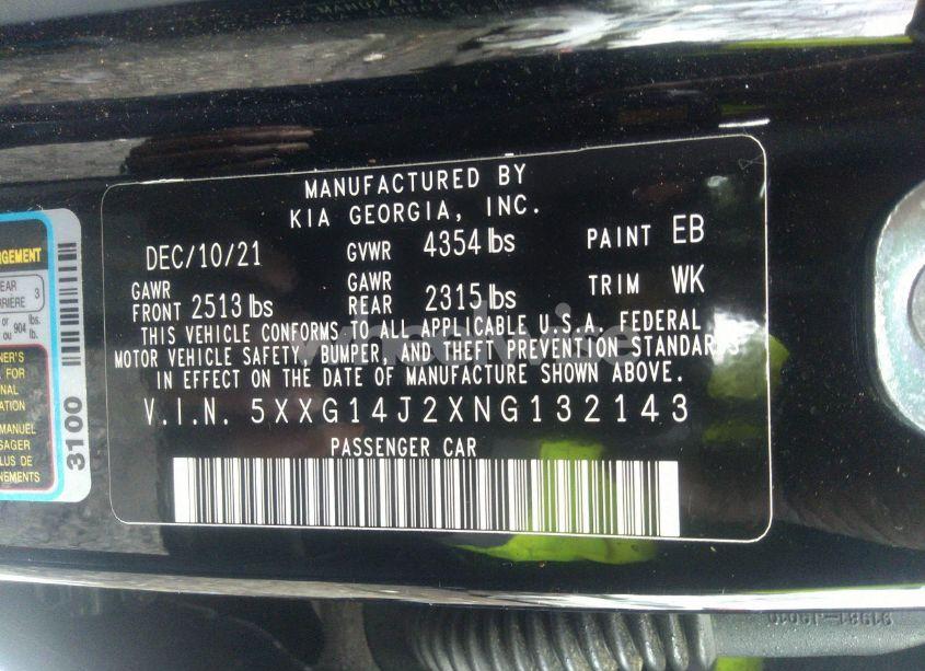 Photo 9 of 2022 Kia K5 LXS (VIN 5XXG14J2XNG132143)