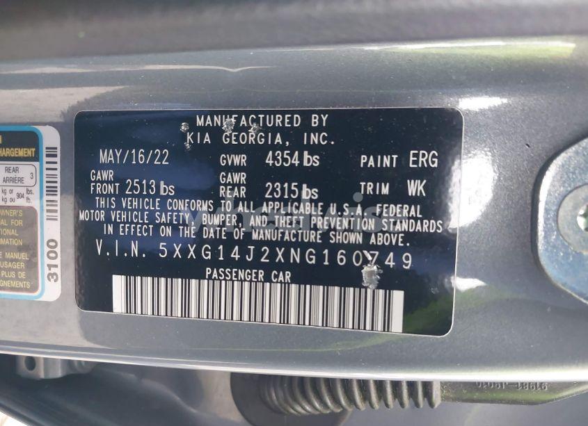 Photo 9 of 2022 Kia K5 LXS (VIN 5XXG14J2XNG160749)