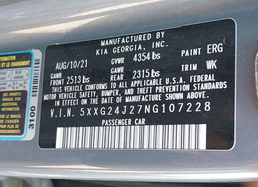 Photo 9 of 2022 Kia K5 LX (VIN 5XXG24J27NG107228)