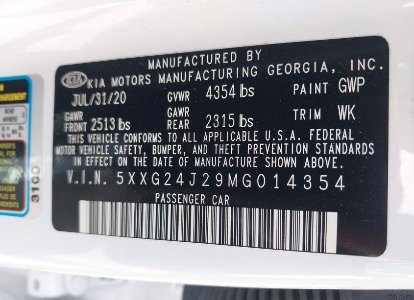 Photo 9 of 2021 Kia K5 LX (VIN 5XXG24J29MG014354)