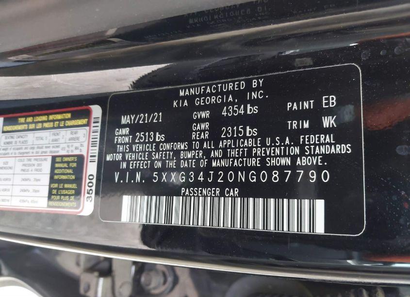 Photo 9 of 2022 Kia K5 EX (VIN 5XXG34J20NG087790)