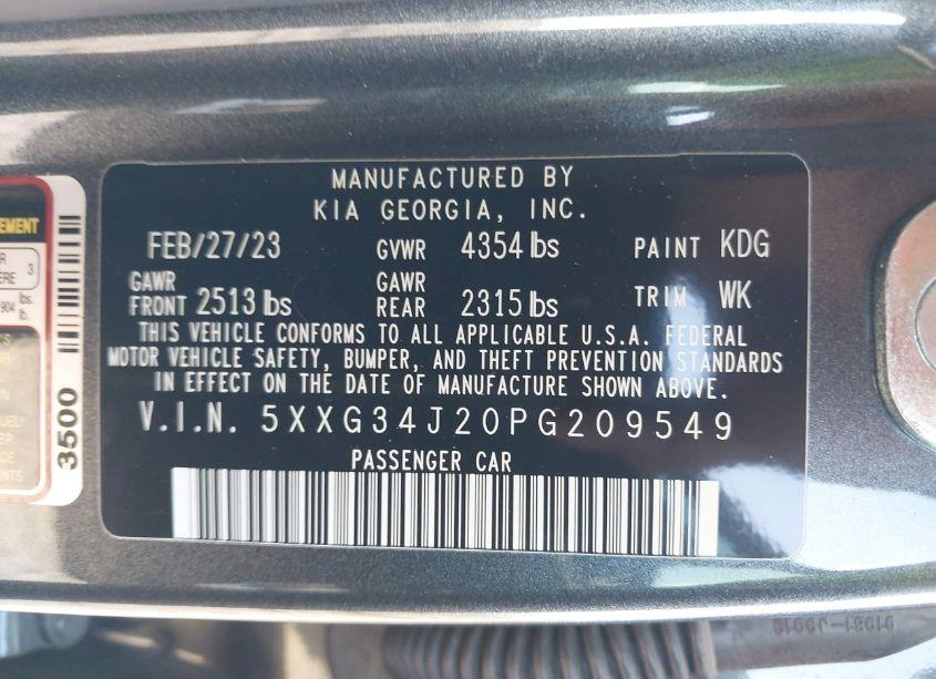 Photo 9 of 2023 Kia K5 EX (VIN 5XXG34J20PG209549)