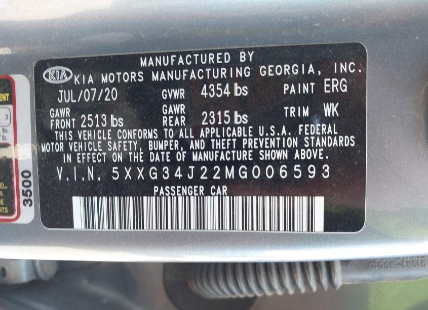 Photo 9 of 2021 Kia K5 EX (VIN 5XXG34J22MG006593)