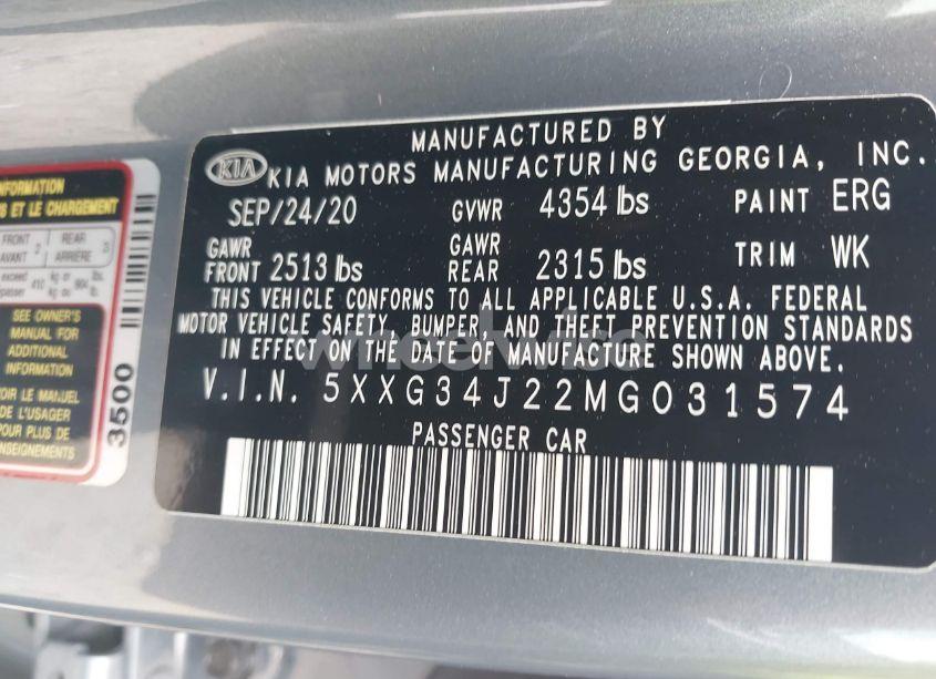 Photo 9 of 2021 Kia K5 EX (VIN 5XXG34J22MG031574)