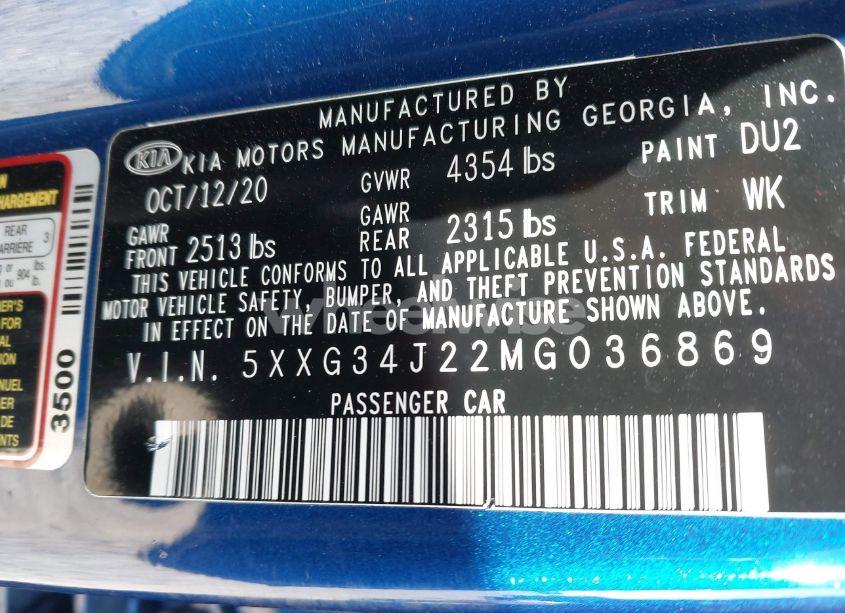 Photo 9 of 2021 Kia K5 EX (VIN 5XXG34J22MG036869)