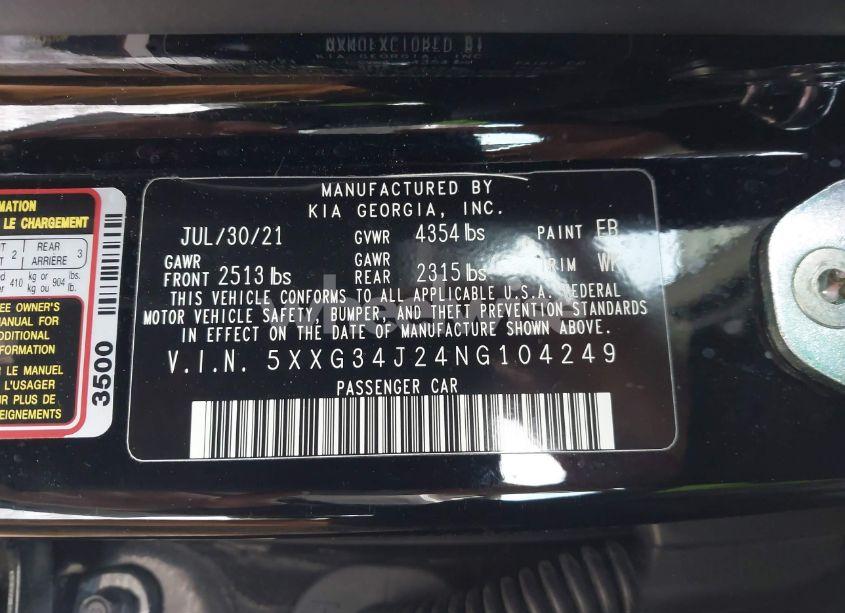 Photo 9 of 2022 Kia K5 EX (VIN 5XXG34J24NG104249)