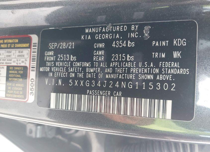 Photo 9 of 2022 Kia K5 EX (VIN 5XXG34J24NG115302)