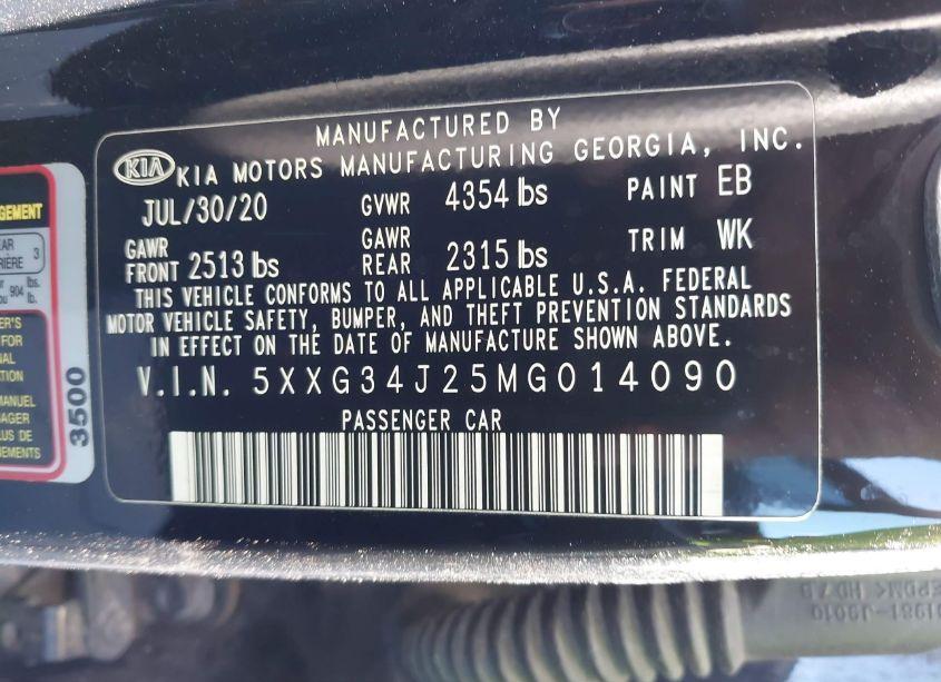 Photo 9 of 2021 Kia K5 EX (VIN 5XXG34J25MG014090)