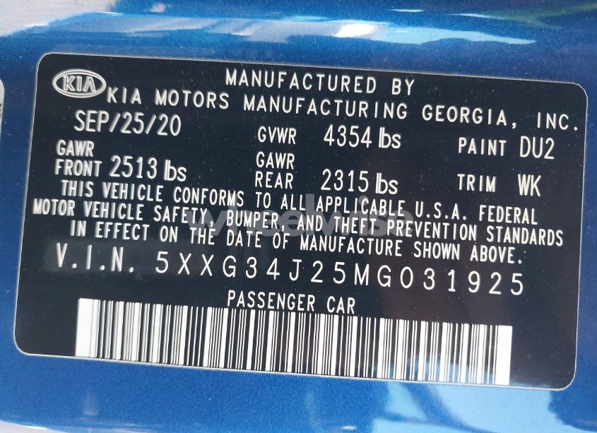 Photo 9 of 2021 Kia K5 EX (VIN 5XXG34J25MG031925)