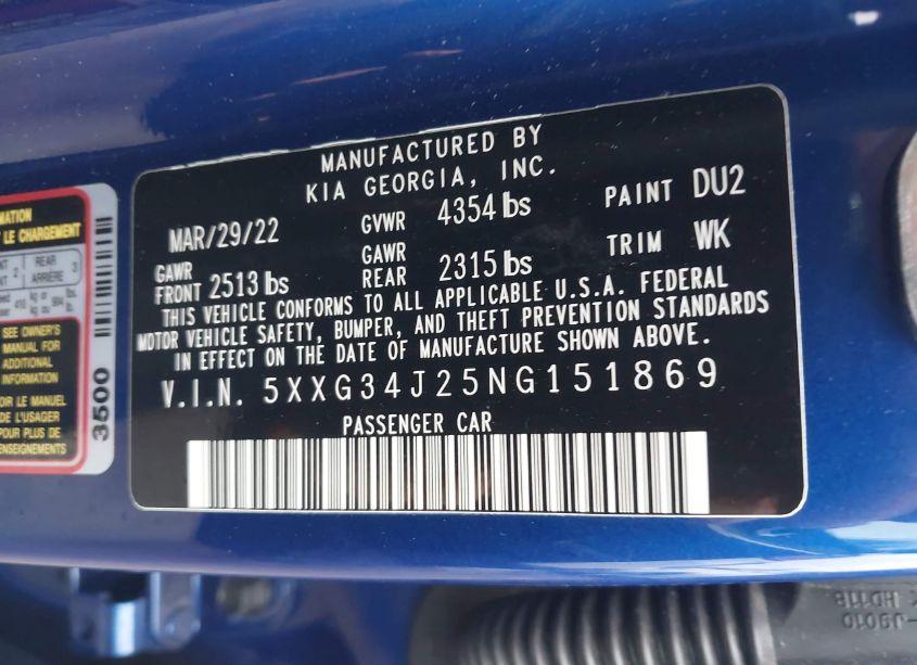 Photo 9 of 2022 Kia K5 EX (VIN 5XXG34J25NG151869)