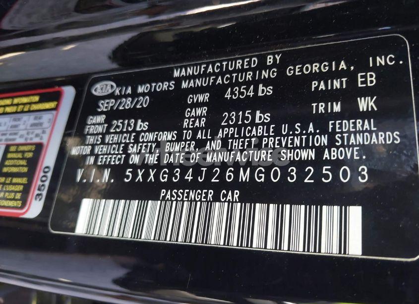 Photo 9 of 2021 Kia K5 EX (VIN 5XXG34J26MG032503)