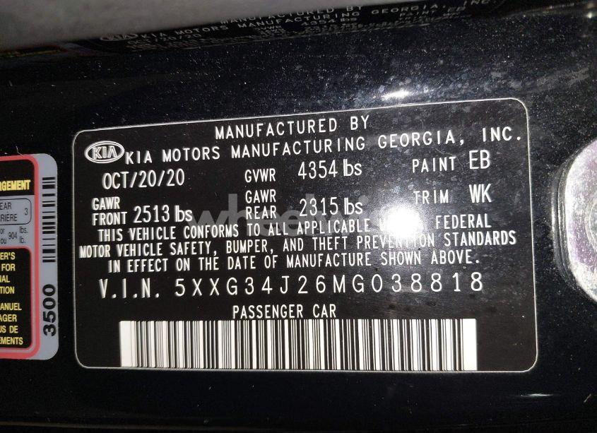 Photo 9 of 2021 Kia K5 EX (VIN 5XXG34J26MG038818)