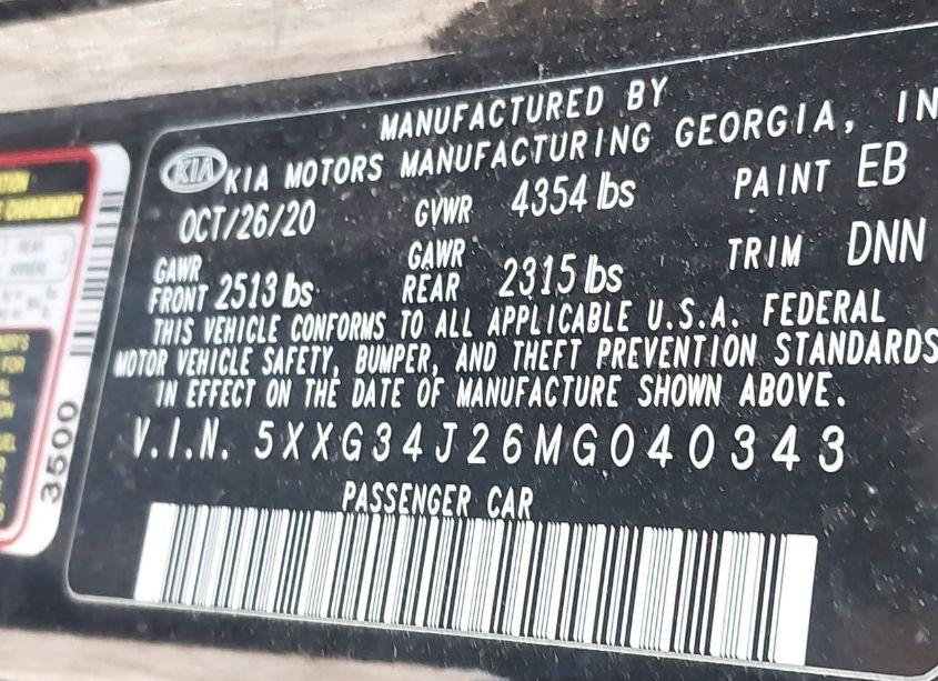 Photo 9 of 2021 Kia K5 EX (VIN 5XXG34J26MG040343)