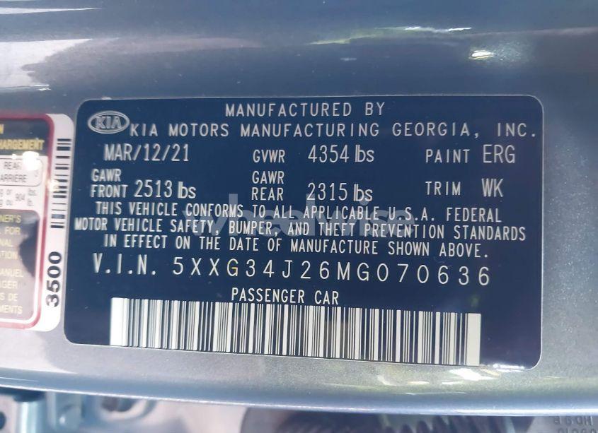 Photo 9 of 2021 Kia K5 EX (VIN 5XXG34J26MG070636)