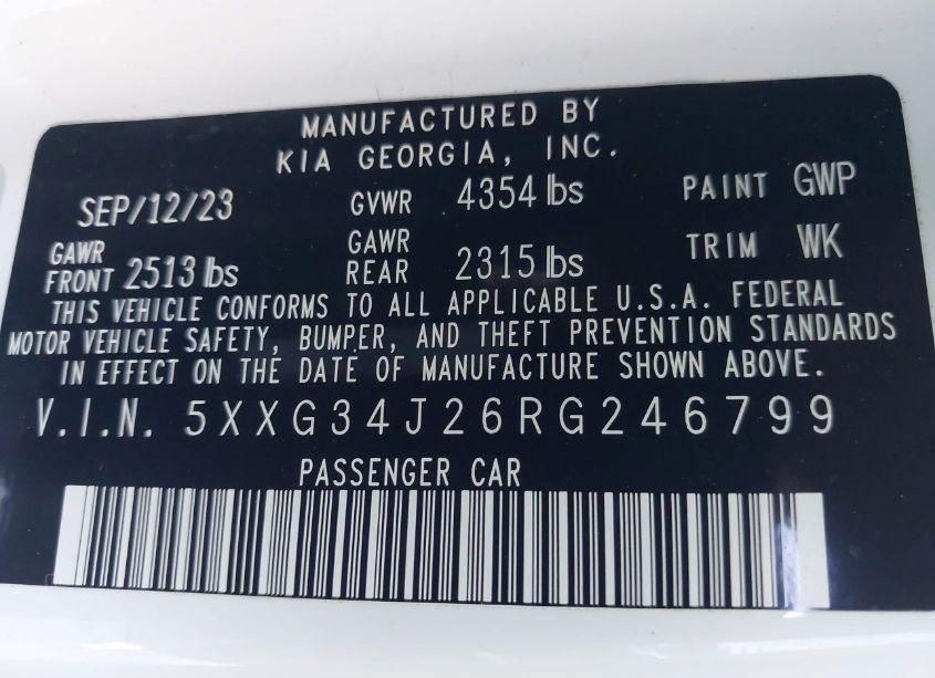 Photo 9 of 2024 Kia K5 EX (VIN 5XXG34J26RG246799)