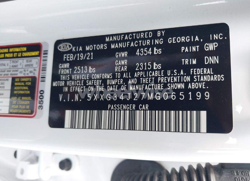 Photo 9 of 2021 Kia K5 EX (VIN 5XXG34J27MG065199)