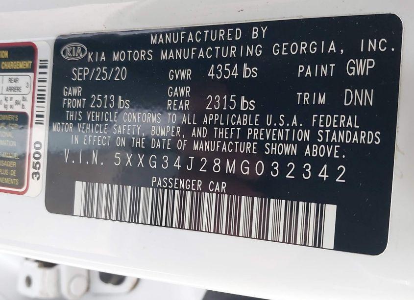 Photo 9 of 2021 Kia K5 EX (VIN 5XXG34J28MG032342)