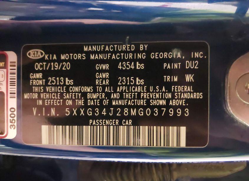 Photo 9 of 2021 Kia K5 EX (VIN 5XXG34J28MG037993)