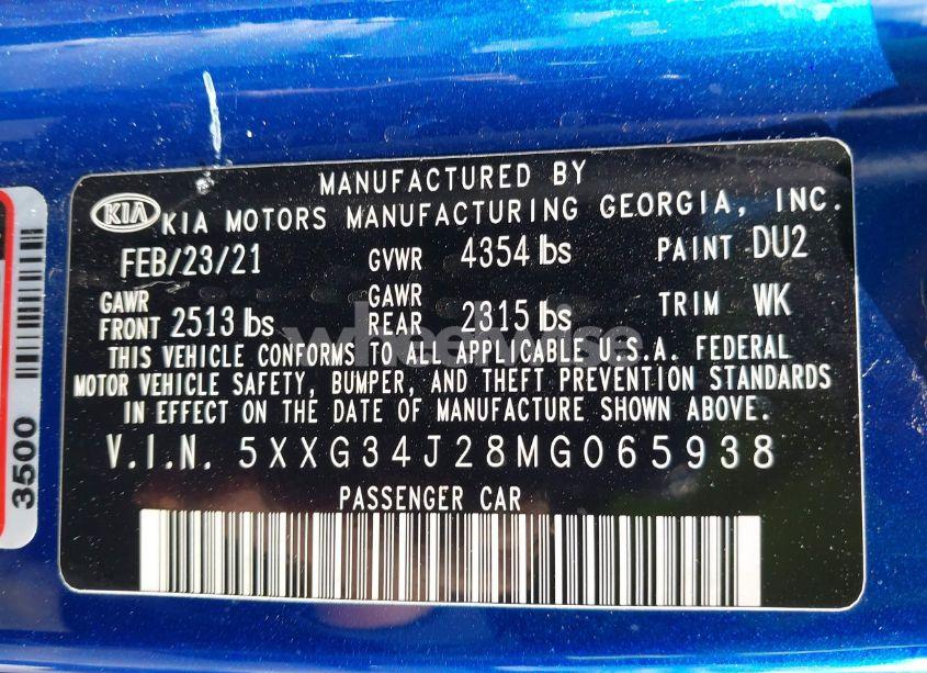 Photo 9 of 2021 Kia K5 EX (VIN 5XXG34J28MG065938)