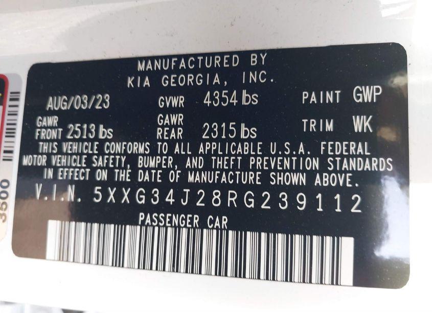 Photo 9 of 2024 Kia K5 EX (VIN 5XXG34J28RG239112)