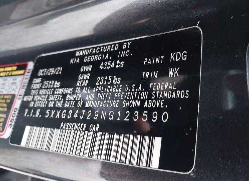 Photo 9 of 2022 Kia K5 EX (VIN 5XXG34J29NG123590)