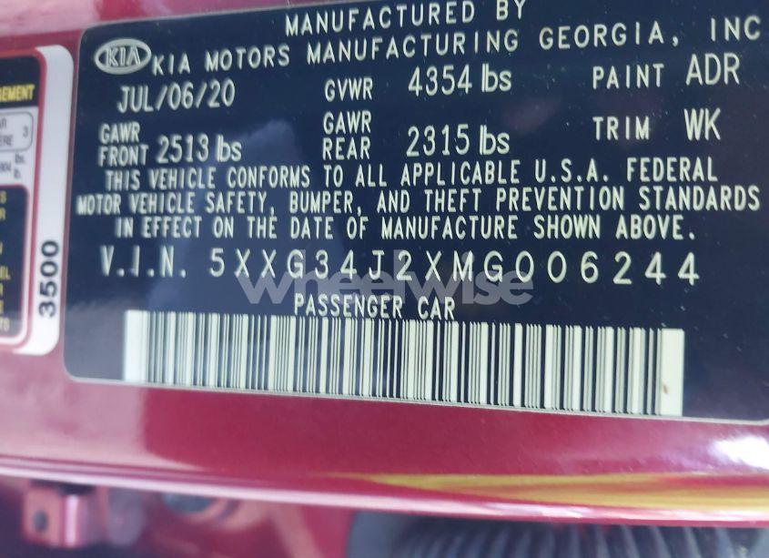 Photo 9 of 2021 Kia K5 EX (VIN 5XXG34J2XMG006244)