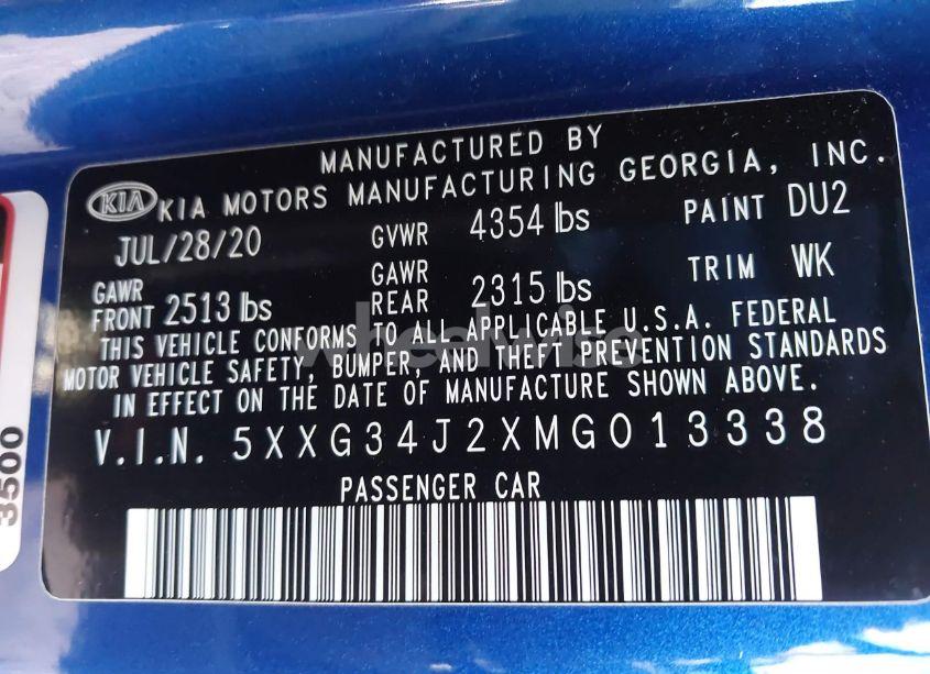 Photo 9 of 2021 Kia K5 EX (VIN 5XXG34J2XMG013338)