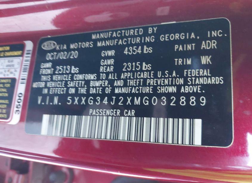 Photo 9 of 2021 Kia K5 EX (VIN 5XXG34J2XMG032889)