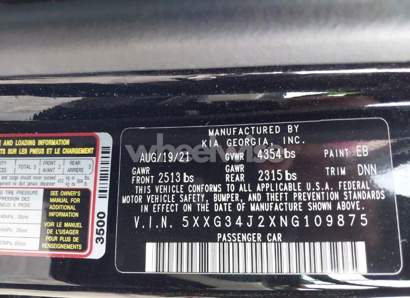 Photo 9 of 2022 Kia K5 EX (VIN 5XXG34J2XNG109875)