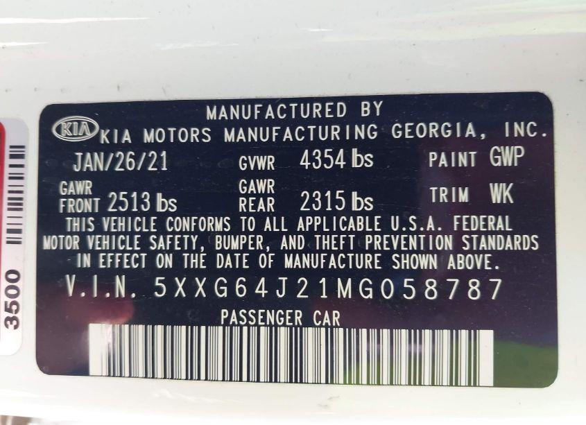 Photo 9 of 2021 Kia K5 GT-LINE (VIN 5XXG64J21MG058787)