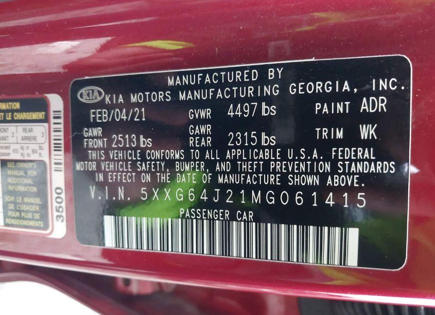 Photo 9 of 2021 Kia K5 GT-LINE (VIN 5XXG64J21MG061415)