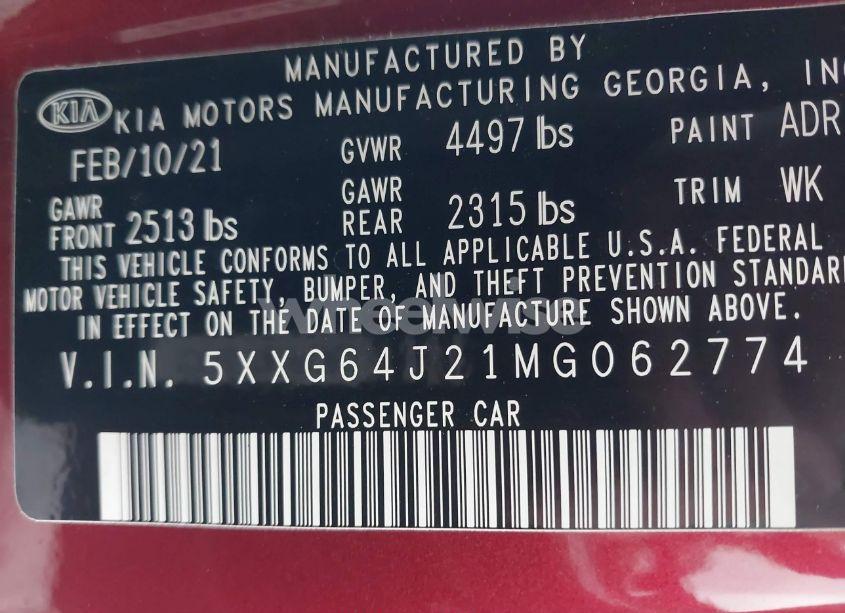Photo 9 of 2021 Kia K5 GT-LINE (VIN 5XXG64J21MG062774)
