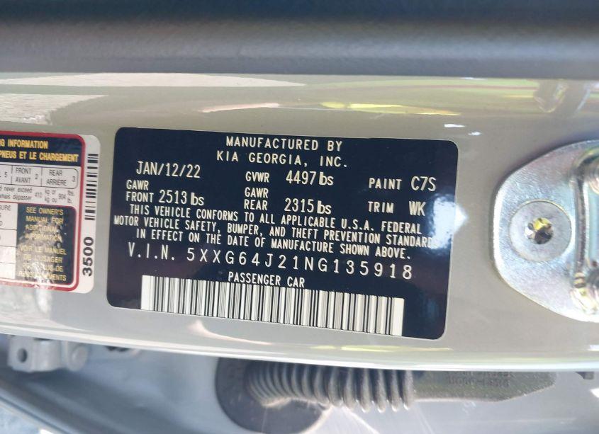 Photo 9 of 2022 Kia K5 GT-LINE (VIN 5XXG64J21NG135918)
